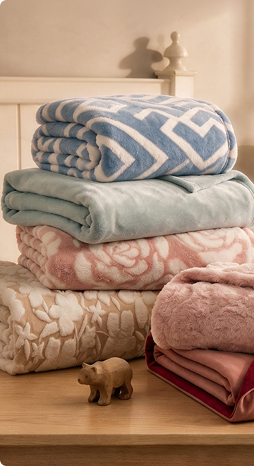 Premium blankets arranged in a warm living room