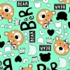 ผ้าพิมพ์หมีติดโบว์(เขียวมิ้นท์) 
