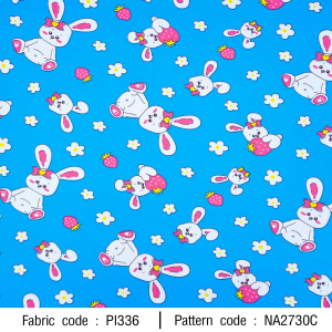 ผ้าพิมพ์กระต่ายดอกไม้(ฟ้า)