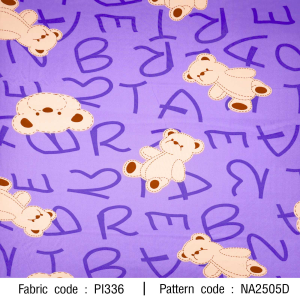 ผ้าพิมพ์หมีขีดอักษร(ม่วง)