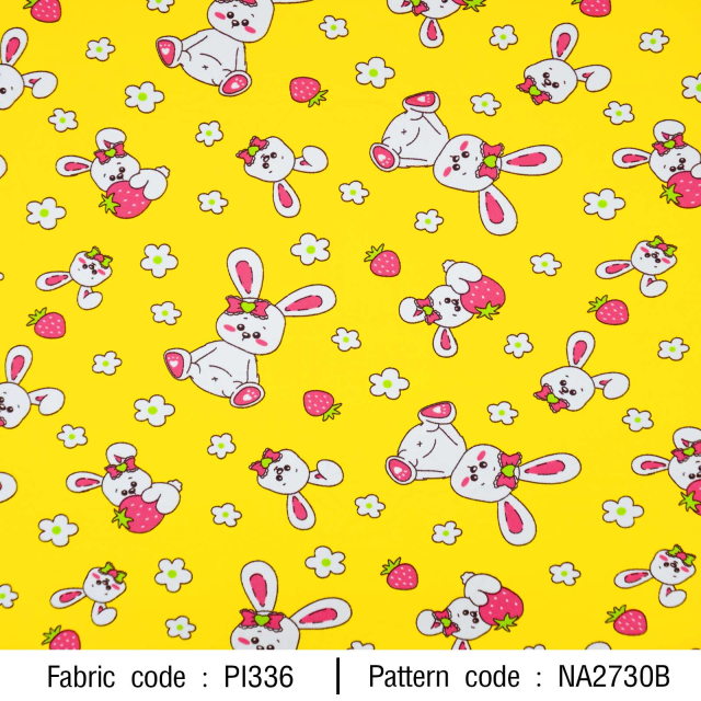 ผ้าพิมพ์กระต่ายดอกไม้(เหลือง)