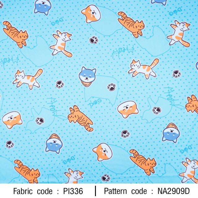 ผ้า Dog&Cat(ฟ้า)