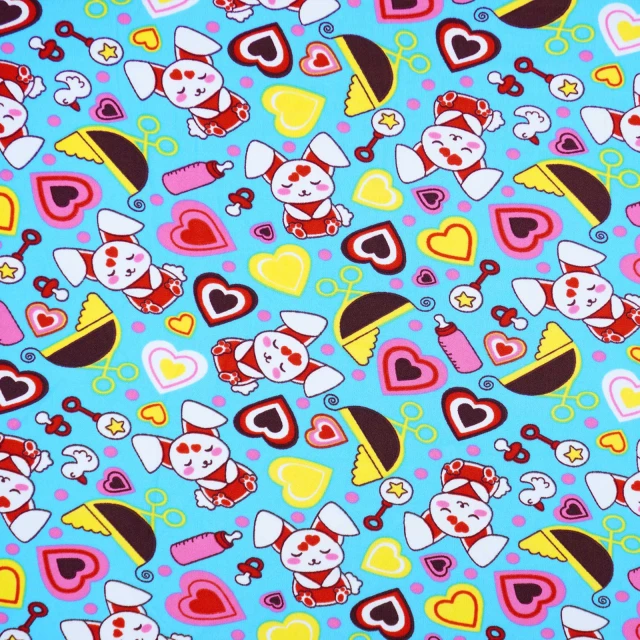 ผ้าพิมพ์ Baby Rabbit (ฟ้า)