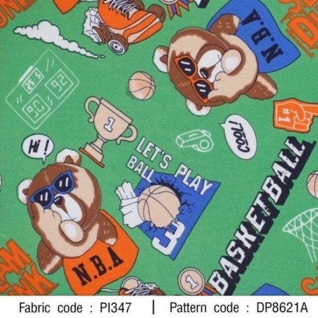 ผ้าพิมพ์ BearBasketball(เขียว)
