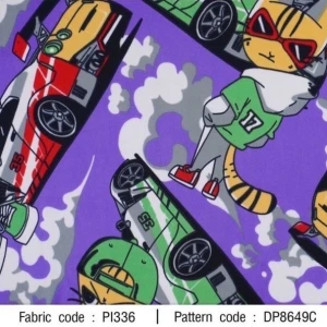 ผ้าพิมพ์ Cat Racing(ม่วง) - primary