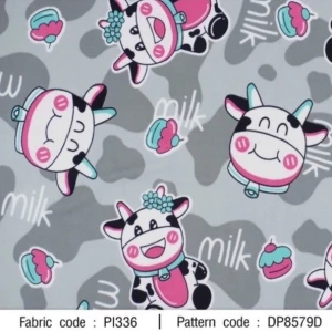 ผ้าพิมพ์ Cow Milk(เทา) - primary