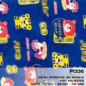 ผ้าพิมพ์ Cup Bear(น้ำเงิน) - primary