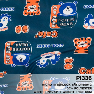 ผ้าพิมพ์ Cup Bear(เขียวหัวเป็ด)
