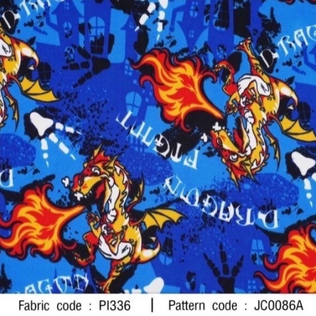 ผ้าพิมพ์ Dragon town(ฟ้า)