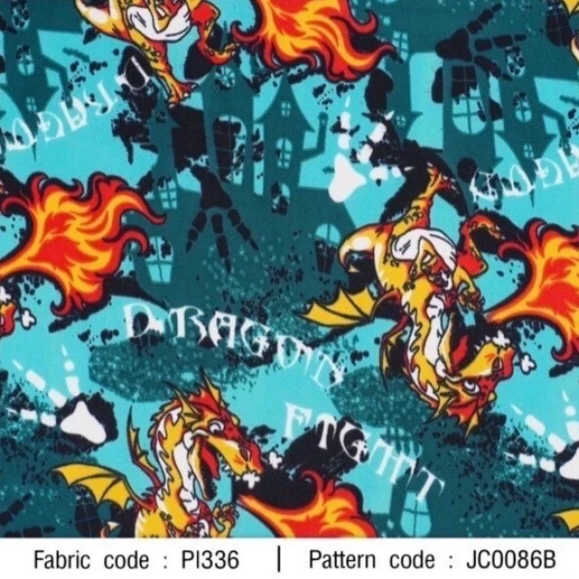 ผ้าพิมพ์ Dragon town(เขียว)