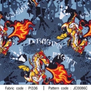 ผ้าพิมพ์ Dragon town(เทา) - primary