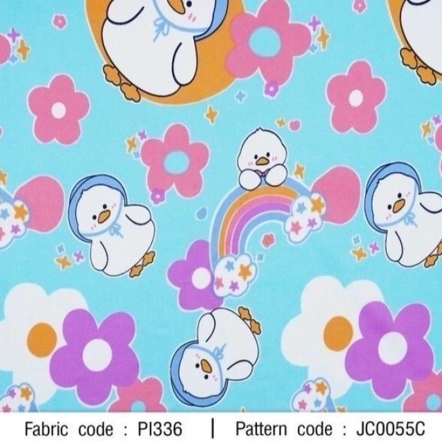 ผ้าพิมพ์ Duck in garden(ฟ้า)