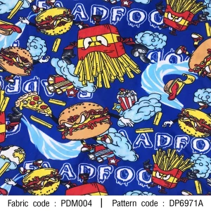 ผ้าพิมพ์ Fastfood Angry(น้ำเงิน) - primary
