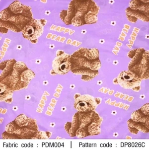ผ้าพิมพ์ Happy bear day(ม่วง) - primary