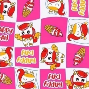 ผ้าพิมพ์ Happy Day(ชมพู) - primary