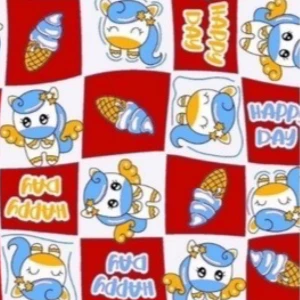 ผ้าพิมพ์ Happy Day(แดง) - primary