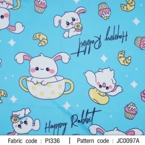 ผ้าพิมพ์ happy rabbit(ฟ้า) - primary