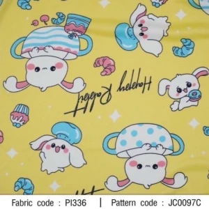 ผ้าพิมพ์ happy rabbit(เหลือง) - primary