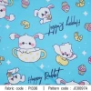 ผ้าพิมพ์ happy rabbit(ฟ้า) 