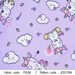 ผ้าพิมพ์ happy unicorn(ม่วง) - primary