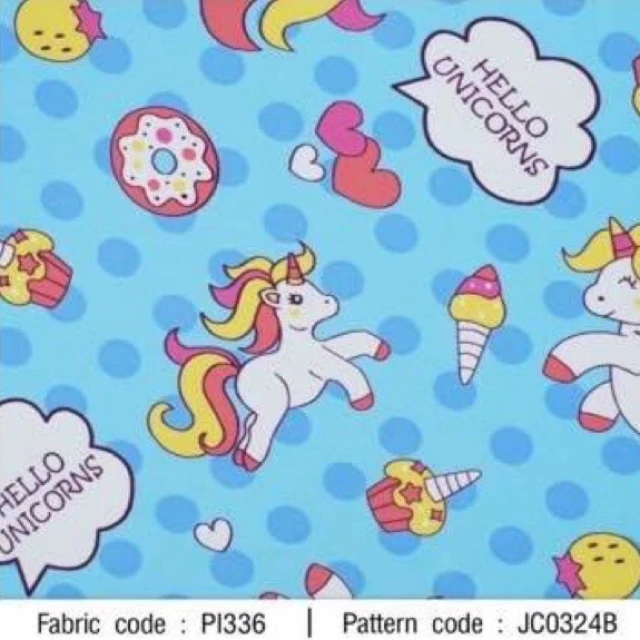 ผ้าพิมพ์ Hello unicorn(ฟ้า)