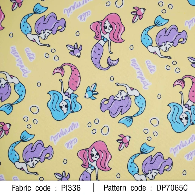 ผ้าพิมพ์ Mermaid Cute(เหลือง)