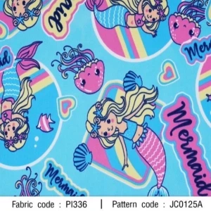 ผ้าพิมพ์ Mermaid in wonder world(ฟ้า) - primary