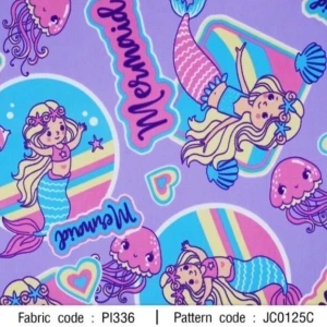 ผ้าพิมพ์ Mermaid in wonder world(ม่วง) - primary