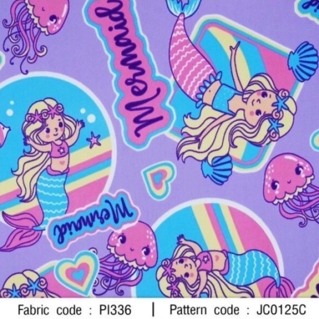 ผ้าพิมพ์ Mermaid in wonder world(ม่วง)