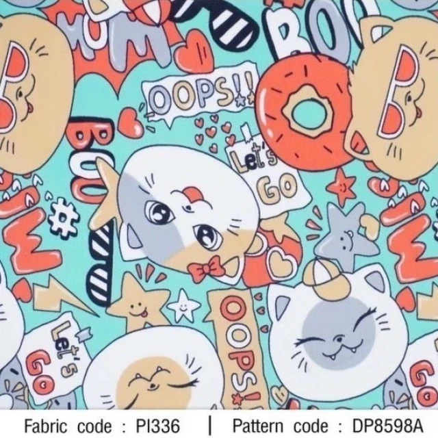 ผ้าพิมพ์ OOPS!! MEOW(เขียว)