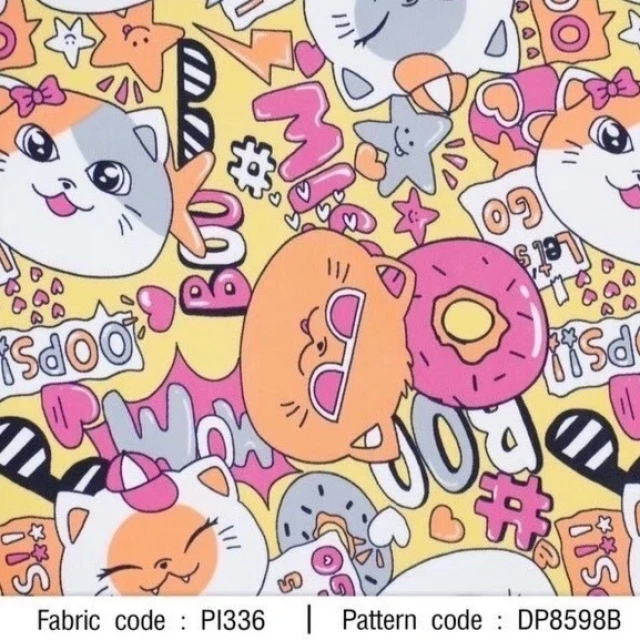 ผ้าพิมพ์ OOPS!! MEOW(เหลือง)