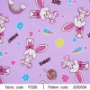 ผ้าพิมพ์ Rabbit rainbow cute(ม่วง) 