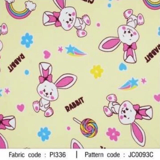 ผ้าพิมพ์ Rabbit rainbow cute(เหลือง)