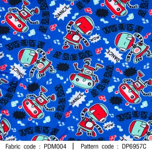 ผ้าพิมพ์ Robot Dance(น้ำเงิน) - primary