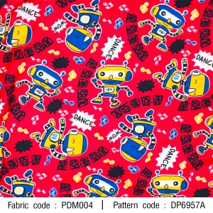 ผ้าพิมพ์ Robot Dance(แดง) - primary