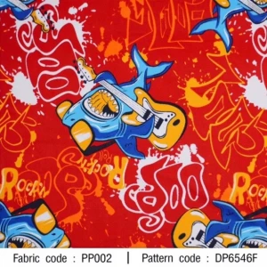 ผ้าพิมพ์ Shark Rock N Roll(แดง) - primary