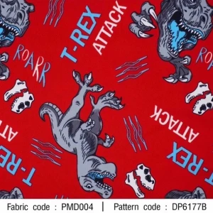 ผ้าพิมพ์ T-Rex Attack(แดง) - primary