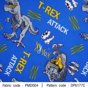 ผ้าพิมพ์ T-Rex Attack(น้ำเงิน)