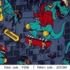ผ้าพิมพ์ T Rex Skate(เทา) 