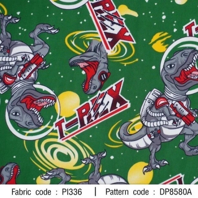 ผ้าพิมพ์ T-REXอวกาศ(เขียว)