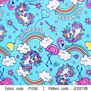 ผ้าพิมพ์ Unicorn famigo(ฟ้า) - primary