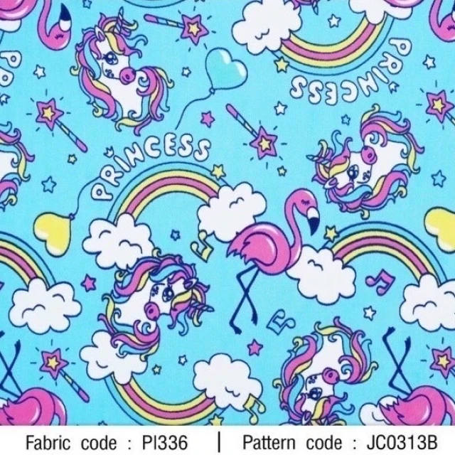 ผ้าพิมพ์ Unicorn famigo(ฟ้า)