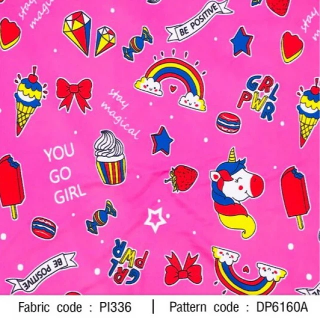 ผ้าพิมพ์ Unicorn go girl(ชมพู)