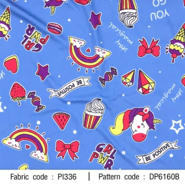 ผ้าพิมพ์ Unicorn go girl(ฟ้า)