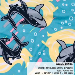 ผ้าพิมพ์ Wal fish(เขียวมิ้นท์) - primary