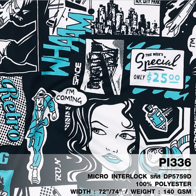 ผ้าพิมพ์ WARNING(ดำเขียวมิ้นท์)