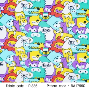 ผ้าพิมพ์animals&friends(ม่วง) - primary