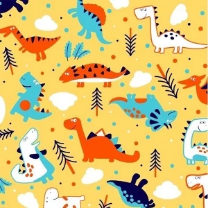 ผ้าพิมพ์Dino So Cute (เหลือง) - primary