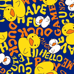 ผ้าพิมพ์hello duck(กรม)
