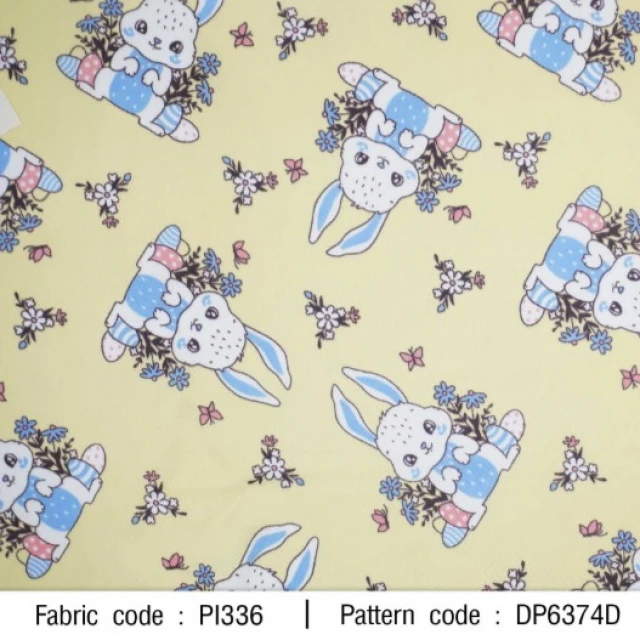 ผ้าพิมพ์กระต่ายดอกไม้(เหลือง)